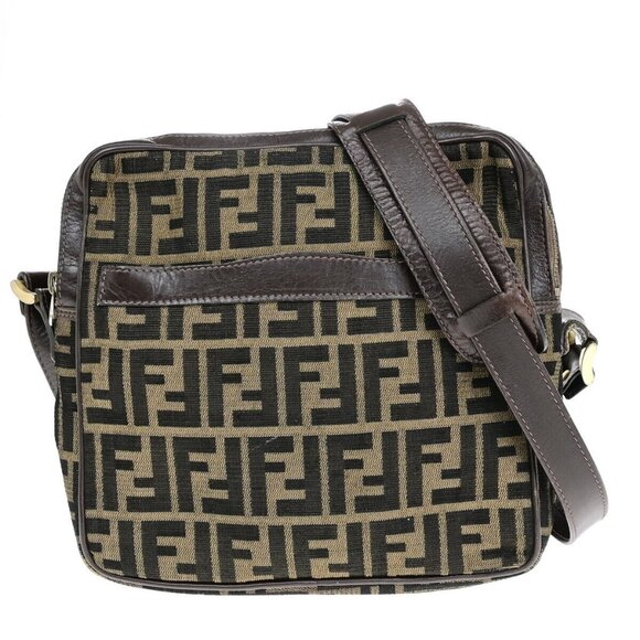 FENDI Logo Zucca Pattern Shoulder Bag Canvas Leather Brown SHW Italy - Picture 1 of 16